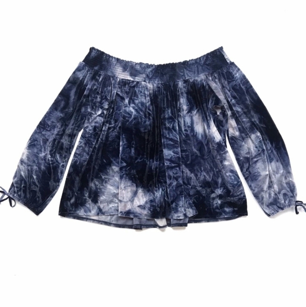 American Eagle Outfitters Navy Blue Tie Dye Velvet Off Shoulder Top Size Small - Picture 2 of 6
